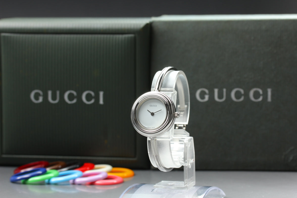 GUCCI 11/12.2L Silver 12 Colors Change Bezel Women's Qz Watch, w/ Box (1)