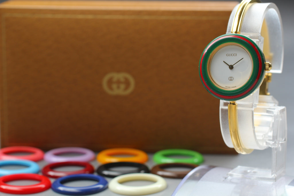 Gucci 1100-L Change Bezel 12 Colors Women's Quartz Watch, Box Papers (1)
