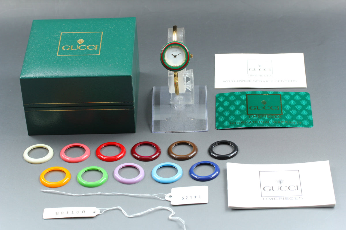 GUCCI 11/12.2 Change Bezel 12 Colors Women's Quartz Watch, Box Papers (2)