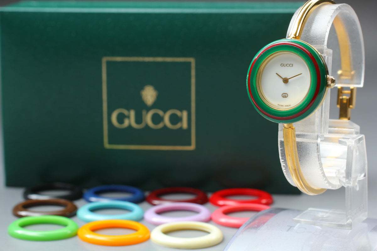 GUCCI 11/12 Change Bezel Gold 12 Colors Women's Qz Watch, Box Papers (1)