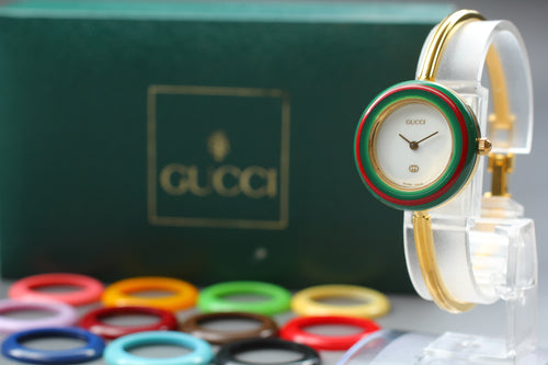 GUCCI 11/12 Change Bezel 12 Colors Woman's Quartz Watch, Boxed (1)