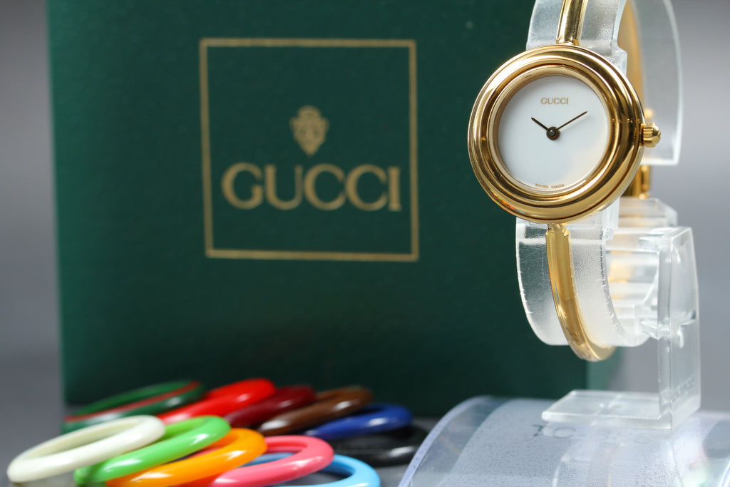 GUCCI 11/12.2 Change Bezel 12 Colors Women Qz Watch, Box Papers (1)