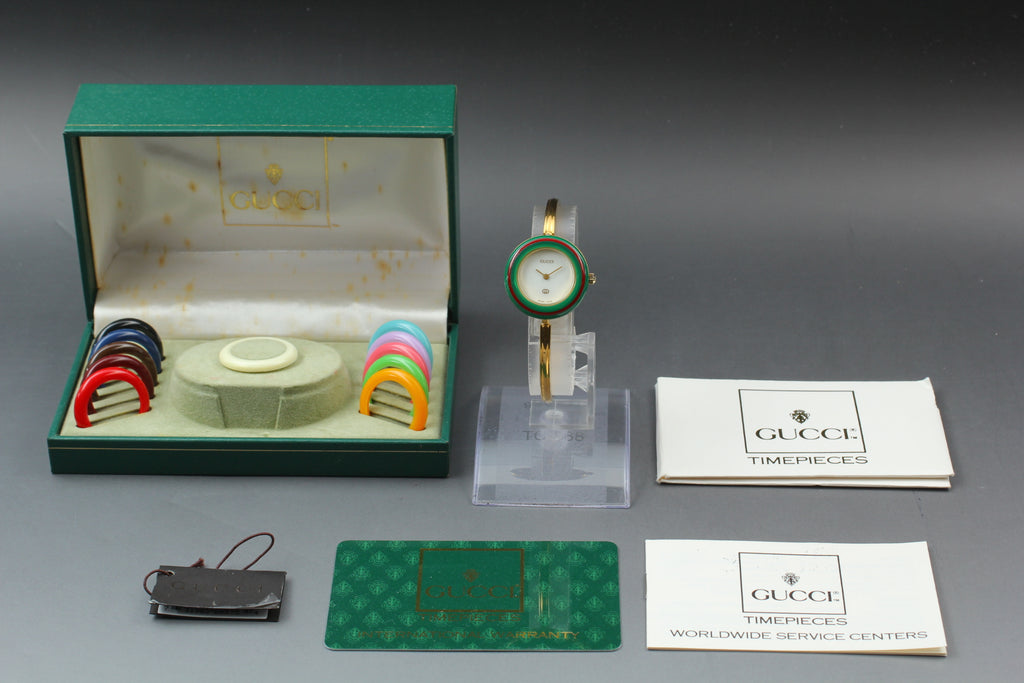 GUCCI 11/12 Change Bezel Gold 12 Colors Women's Qz Watch, Box Papers (2)