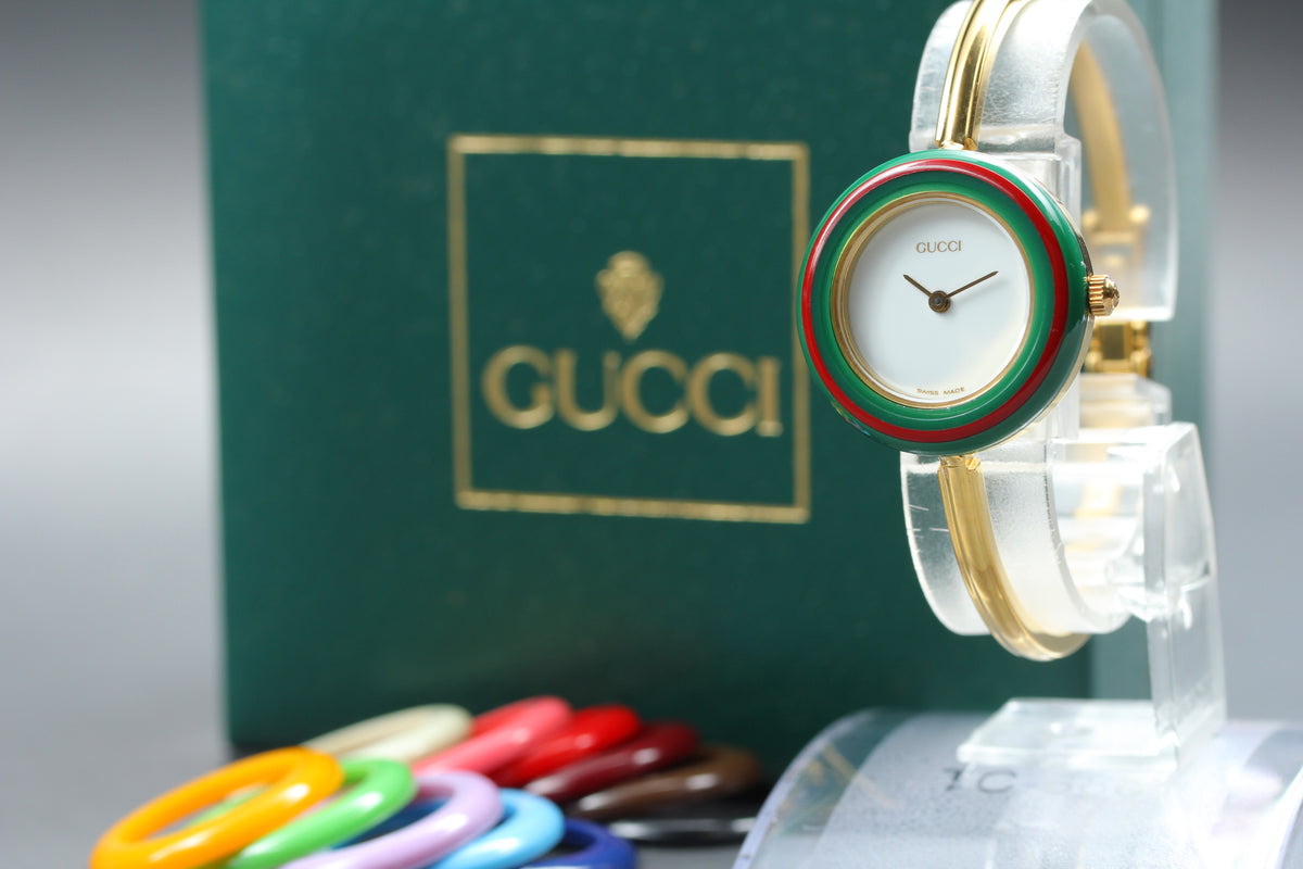 GUCCI 11/12.2 Change Bezel 12 Colors Women's Quartz Watch, Box Papers (1)