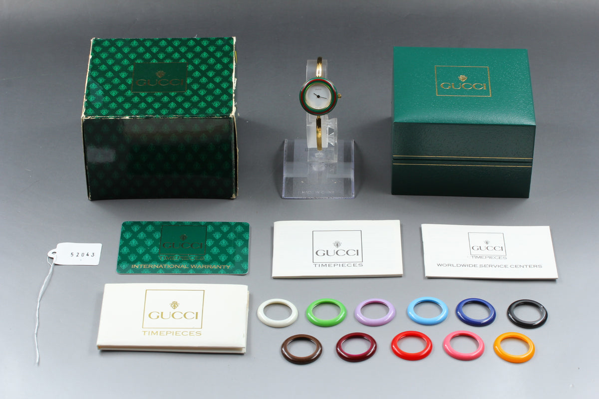 GUCCI 11/12.2 Change Bezel 12 Colors Women's Quartz Watch, Box Papers (2)