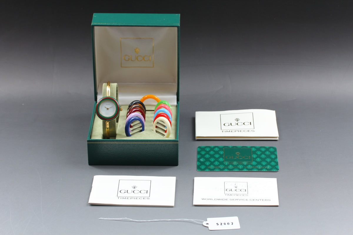 GUCCI 11/12.2 Change Bezel 12 Colors Women's Quartz Watch, Box Papers (2)