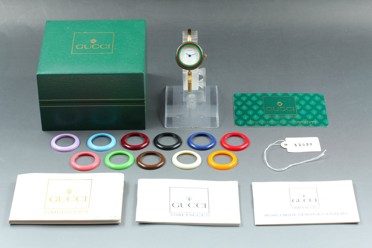 GUCCI 11/12.2 Change Bezel 12 Colors Women's Quartz Watch, Box Papers (3)