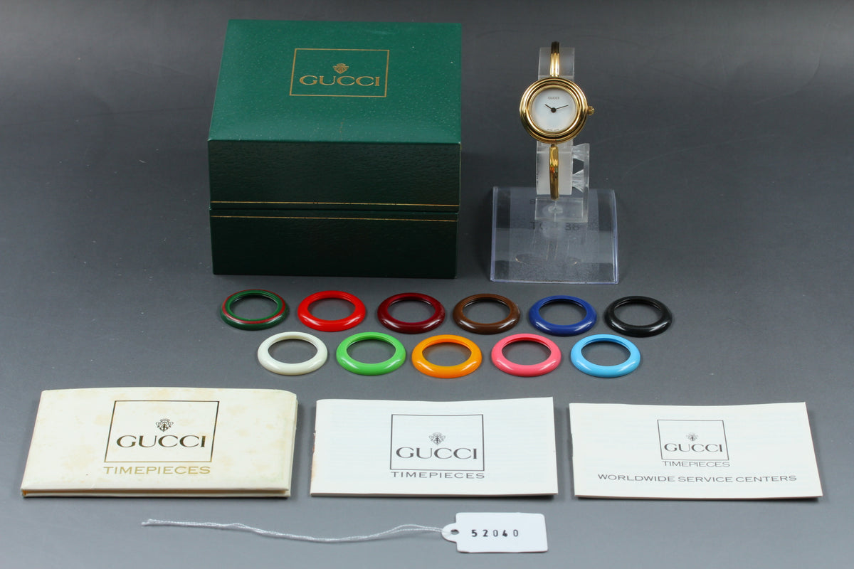 GUCCI 11/12.2 Change Bezel 12 Colors Women Qz Watch, Box Papers (2)