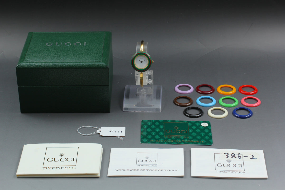 GUCCI 11/12.2 Change Bezel 12 Colors Women's Quartz Watch, Box Papers (2)